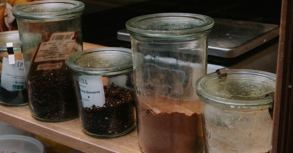 Pantry shelf with rows of preserved jars